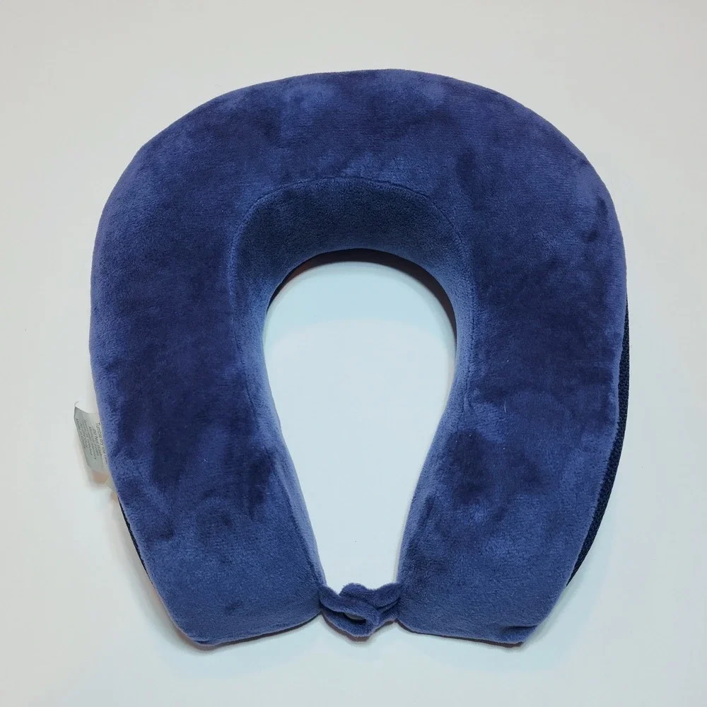 Springs Global Blue Memory Foam Travel Neck Pillow Plush Mesh Zippered Cover